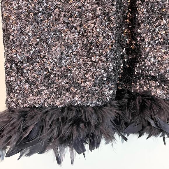 Nanette Lepore Women's Black Sleeveless Sequins Feathers Disco Dress Size 4 - Picture 7 of 11